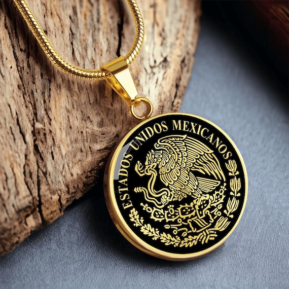 Mexican Eagle Necklace Mexico Flag Jewelry Pendant Coin Gift Gold