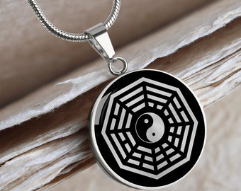 Collier Yin Yang Bagua En Bois Sculpté - Cordon Réglable 85 Cm, Pendentif Chinois Feng Shui