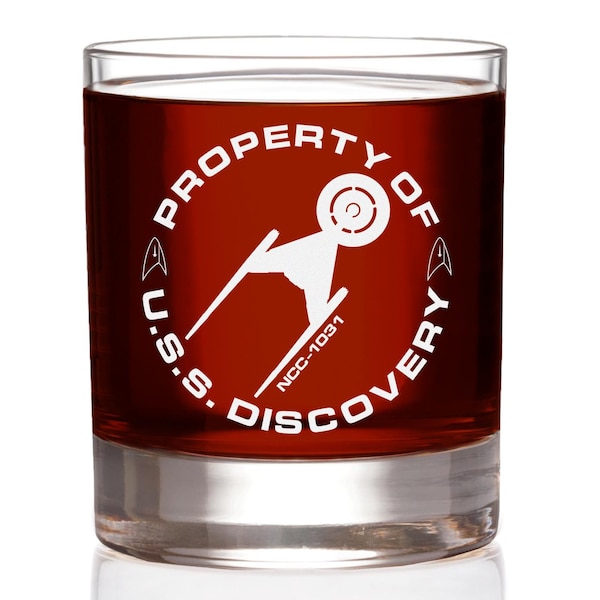 Star Trek Discovery Rocks Glass: Etched U.S.S. Discovery, 11 oz