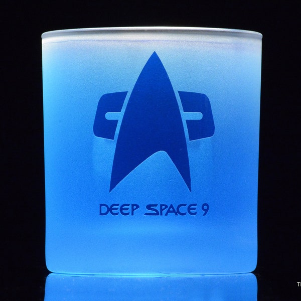 Star Trek: Deep Space 9 Starfleet Command Badge Rocks Glass Special Edition In Universe™ White Frosted Line Premium Etched - 11 Ounces