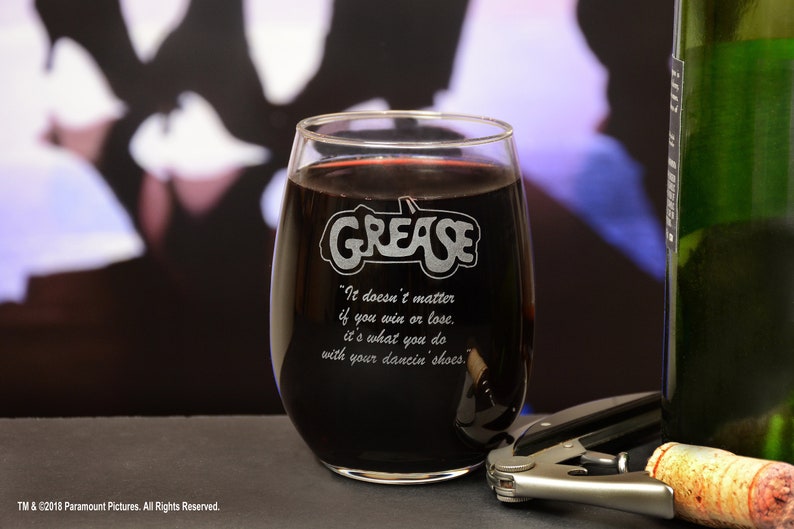 Premium Etched Grease Movie Musical With Quote,It doesnt matter if you win or lose Engraved Logo Stemless Wine Glass Movies On Glass its what you do with your dancin shoes