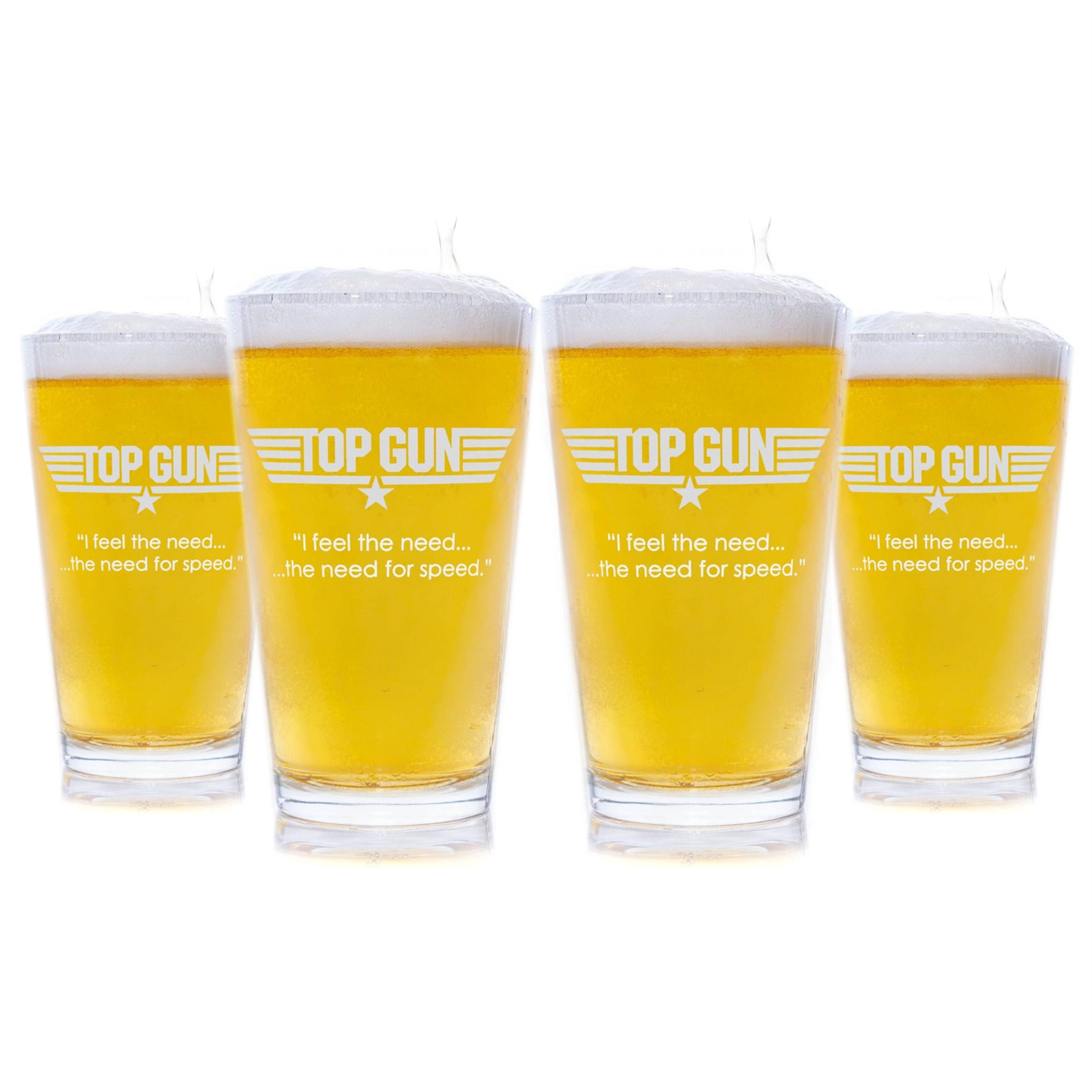 Etched Top Gun Pint Glass with Quote I feel the need the need for