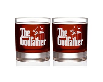 The Godfather Rocks Glass Set, Officially Licensed, Etched Movie Quotes