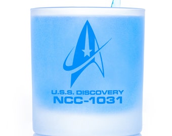 Star Trek Discovery Frosted Rocks Glass: Starfleet Command Badge, Etched (11 Ounces)