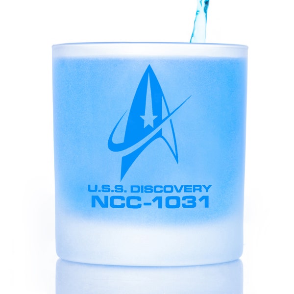 Star Trek Discovery Frosted Rocks Glass: Starfleet Command Badge, Etched (11 Ounces)