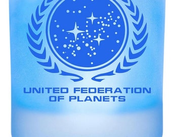Star Trek United Federation of Planets Etched Rocks Glass