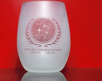 Star Trek United Federation of Planets Stemless Wine Glass | The Next Generation | Star Trek Beyond | Thinkgeek | 15 Ounces | Premium etched