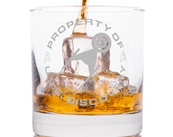 Star Trek: Discovery “Property Of U.S.S. Discovery” Rocks Glass Special Edition In Universe™ Premium Etched by Movies On Glass 11 Ounces