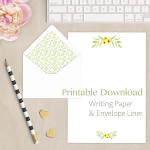 Printable Snail Mail Letter Lined Letter Paper Envelope Liner Instant Download PDF Dragonfly Writing Paper Stationery A4 Flowers