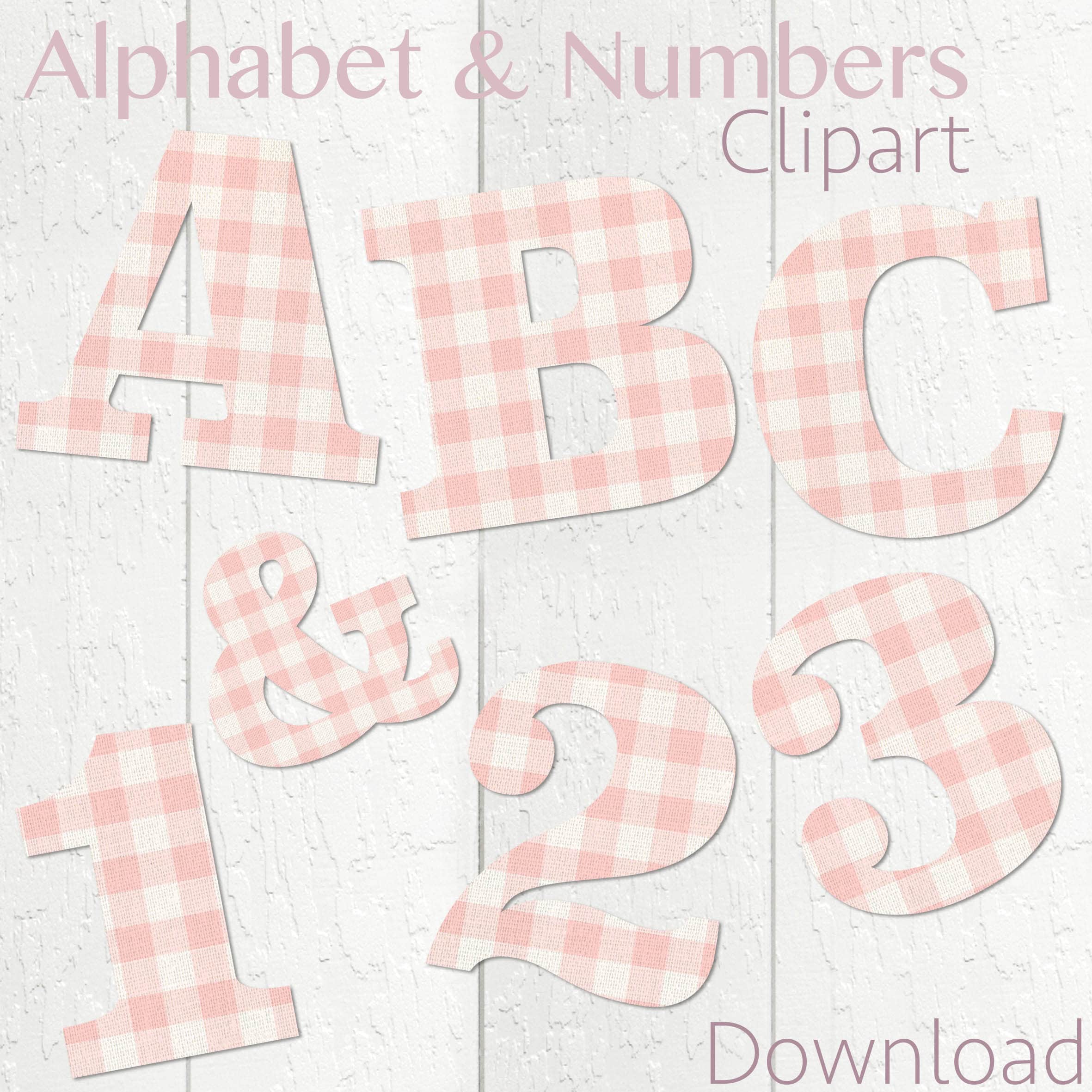 Alphabet, Baby Girl, Clipart, Pink, Nursery Decor, New Baby, Gingham, Clipart Name Letters
