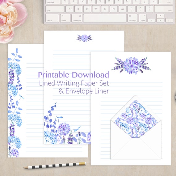 Printable Snail Mail Letter Lined Letter Paper Envelope Liner Instant Download PDF Dragonfly Writing Paper Stationery A4 Flowers