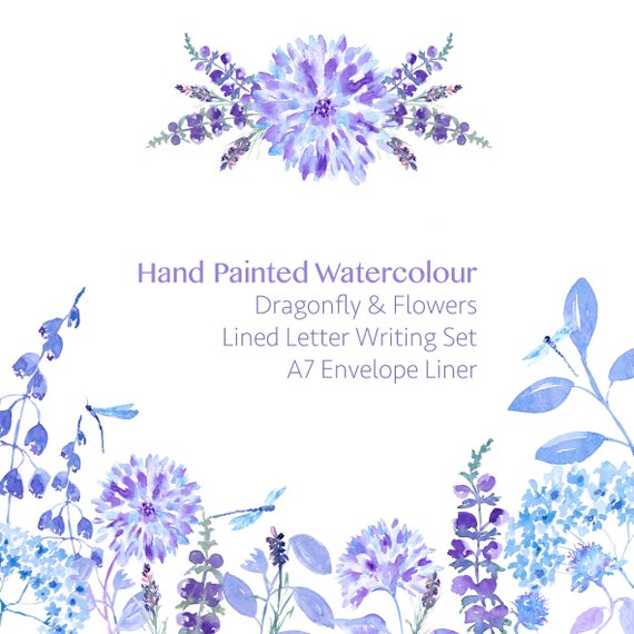 Printable Snail Mail Letter Lined Letter Paper Envelope Liner Instant Download PDF Dragonfly Writing Paper Stationery A4 Flowers