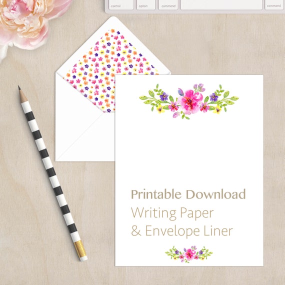 Printable Snail Mail Letter Lined Letter Paper Envelope Liner Instant Download PDF Dragonfly Writing Paper Stationery A4 Flowers