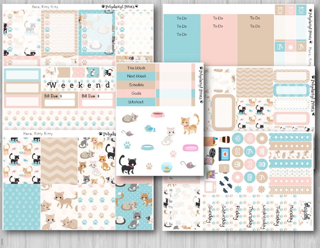 Kitty Cat Weekly Planner Kit / Cat Themed Planner Stickers / Erin ...