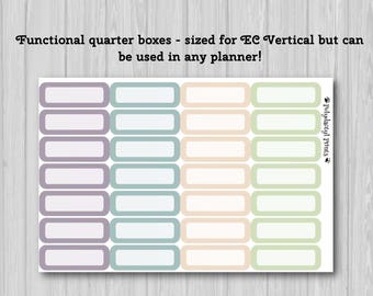 56 Functional Quarter Box Planner Stickers (2 sheets of 28)