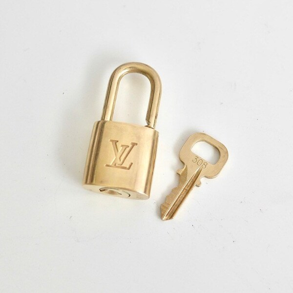 Authentic Louis Vuitton Padlock & Key Set, Vintage LV Brass Lock and Key, Purse Accessories, Gifts for Him, Gifts for Her, Designer