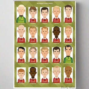 Treble Winners 1998-99 by Stanley Chow - Signed and stamped fine art print (digital art, pop art, football)