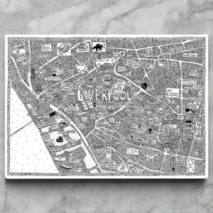 Kaart van Liverpool door Dave Draws - Giclée-afdruk archivering