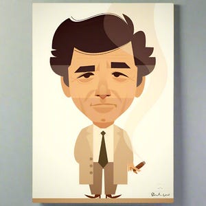 Just One More Thing by Stanley Chow - Signed and stamped fine art print (Peter falk, 80s, 90s, tv, detective, show, pop art)