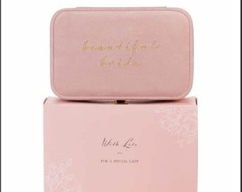 Pink Velvet Jewellery Box "Beautiful Bride"