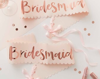 Pink And Rose Gold Hen Party Bridesmaid Sashes - 2 Pack