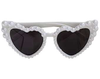 Pearl Embellished Heart Shaped Bride Sunglasses