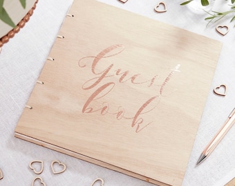 Rose Gold Wooden Wedding Guest Book