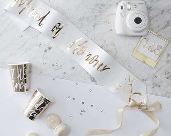 Maid of Honour white and gold sash