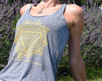 Chakra shirt, Muscle Tank Women, Manipura, tank top, chakra, Plexus solar, yoga, namaste, sacred Geometry, gift for yoga lover, meditation