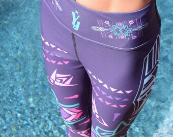 Tribal, Yoga leggings, Ethnic Leggings, Boho, Hippie, Purple Yoga Pants, Burning Man Clothing, Sexy Pants, Pixie, Tights, Yoga Pants, Gift