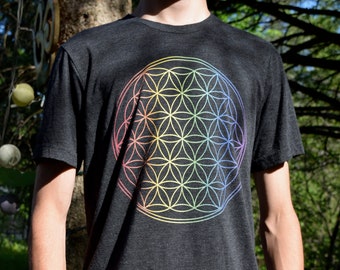 Flower of Life,T-shirt, Crystal Grid, Sacred geometry, tshirt, Graphic Tee, Burning Man, Festival Clothing, bamboo, yoga, Hippie, Tribal,