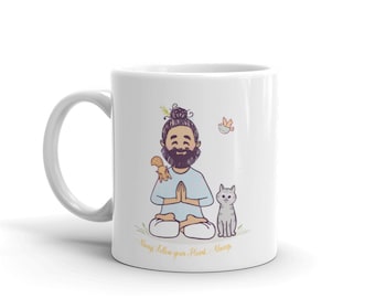 Meditation Mug, Buddha Mug, Rajneesh, Sannyasin, Coffee Mug, Coffee Cup, Gift for her, Meditation, Yoga, Vipassana, Cat Mug, Ceramic Mug