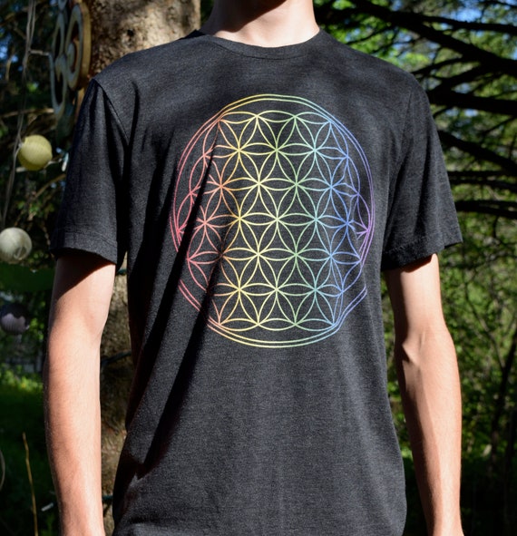 Flower of Life t shirt Crystal Grid Sacred Geometry Tshirt Graphic Tee Burning Man Festival Clothing Bamboo Yoga Hippie Tribal Etsy