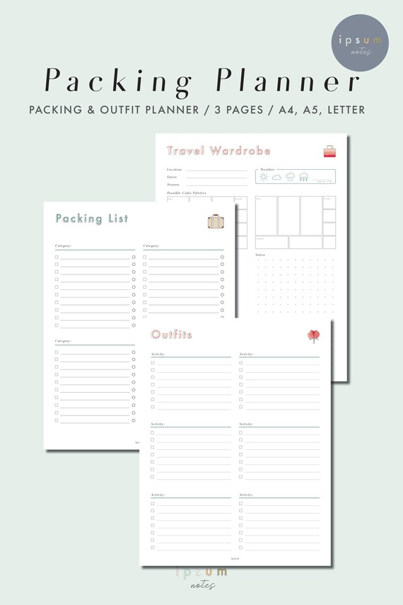 Packing Wardrobe Travel Planner Travel Journal Travel Etsy