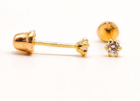 Authentic 2mm Real 14K Gold Baby Earrings Safety Screw Backs Specifically Made for Babies