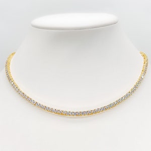3mm Tennis Chain 14K Gold Finish Vvs1 Cubic Zircon Clarity Crystals Handmade Finest Quality / Shine Necklace for Men and Women
