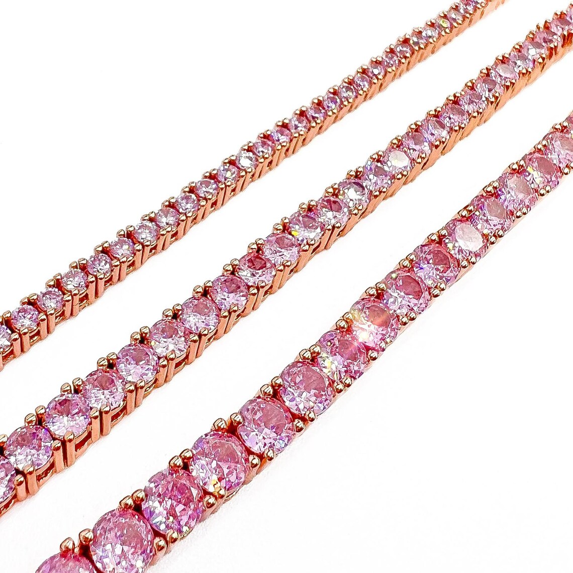 2 3 & 4mm Rose Gold Tennis Necklace VS1 Pink Cubic Zircon Etsy