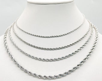 Elegant Solid 14KT White Gold Finish Finest Quality Rope Chain Handmade High Quality, Man or women white Gold Chain Anti Tarnish Quality