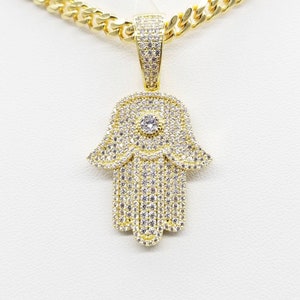 Handmade Icy Crystal Hamsa Pendant: Modern Hip Hop Jewelry