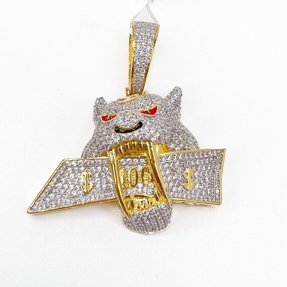 Icy Tiger With Band Pendant 14K Gold Finish AAA Hip Hop Jewelry