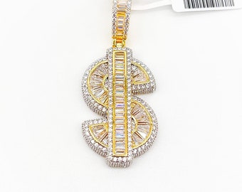 Stone Stud Dollar Sign Micro Pendant with 2mm 24 Box Chain Necklace Gold-Tone Stone Stud Dollar Sign Micro Pendant with 2mm 24 Box Chain Necklace Gold-Tone