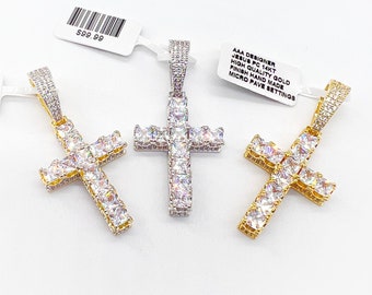 14K Gold Finish Icy Cross Pendant Finest Quality with your choice chain selection best price