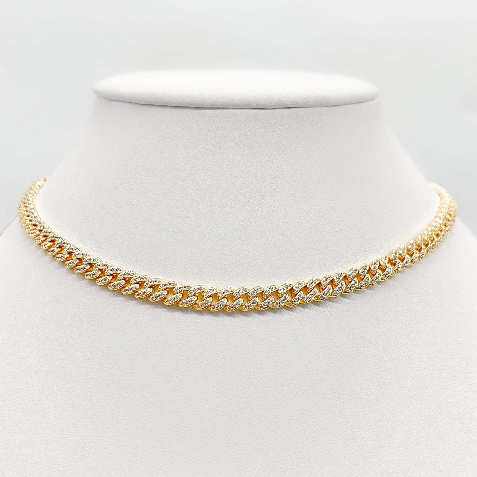 Handmade 6mm Iced Out Cuban Link Necklace: 14k Gold Finish, VVS1 Cubic Zircon
