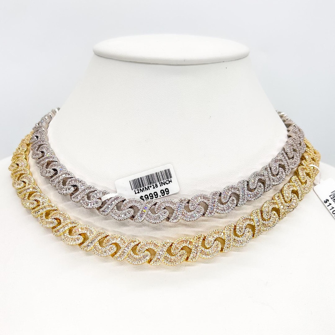 12mm Bust Down Infinity Baguette Necklace 14K Gold Finish