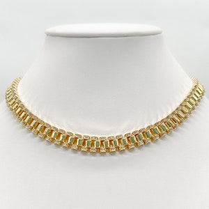 10mm 14K Gold Finish Icy Presidential Link Chain with Clarity Crystals / Necklace for Men&#39;s and Woman&#39;s
