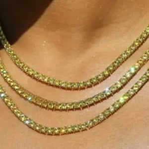 2, 3 & 4mm Tennis Chain 14K Gold Finish VVS Yellow Cubic Zircon Crystals Handmade / Yellow Canary Tennis Necklace with Yellow Crystals