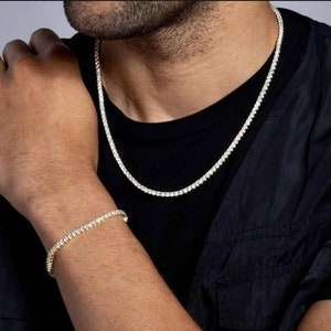 2mm Tennis Chain 14K White Gold Finish Vvs1 Cubic Zircon Clarity Crystals Chain Handmade Finest Quality / Shine Necklace for Men and Women