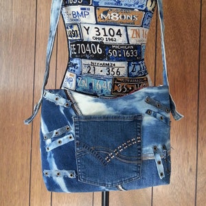 Zippered Denim Crossbody Bag ~ Patchwork Denim Bag ~ Denim Shoulder Bag ~ Bleached Denim Bag ~ Recycled Denim Bag