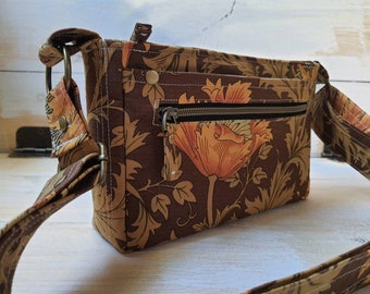 Small Zippered Crossbody Bag ~ William Morris Handbag ~ Fabric Shoulder Bag ~ Everyday Bag ~ Floral Crossbody Bag ~ Travel Crossbody Bag