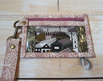 The Ghastlies Card and Cash Wallet With Wristlet ~ A Ghastlie Getaway Wallet  ~ Unique Wallet ~ Cotton Wallet With Clear Front Pocket